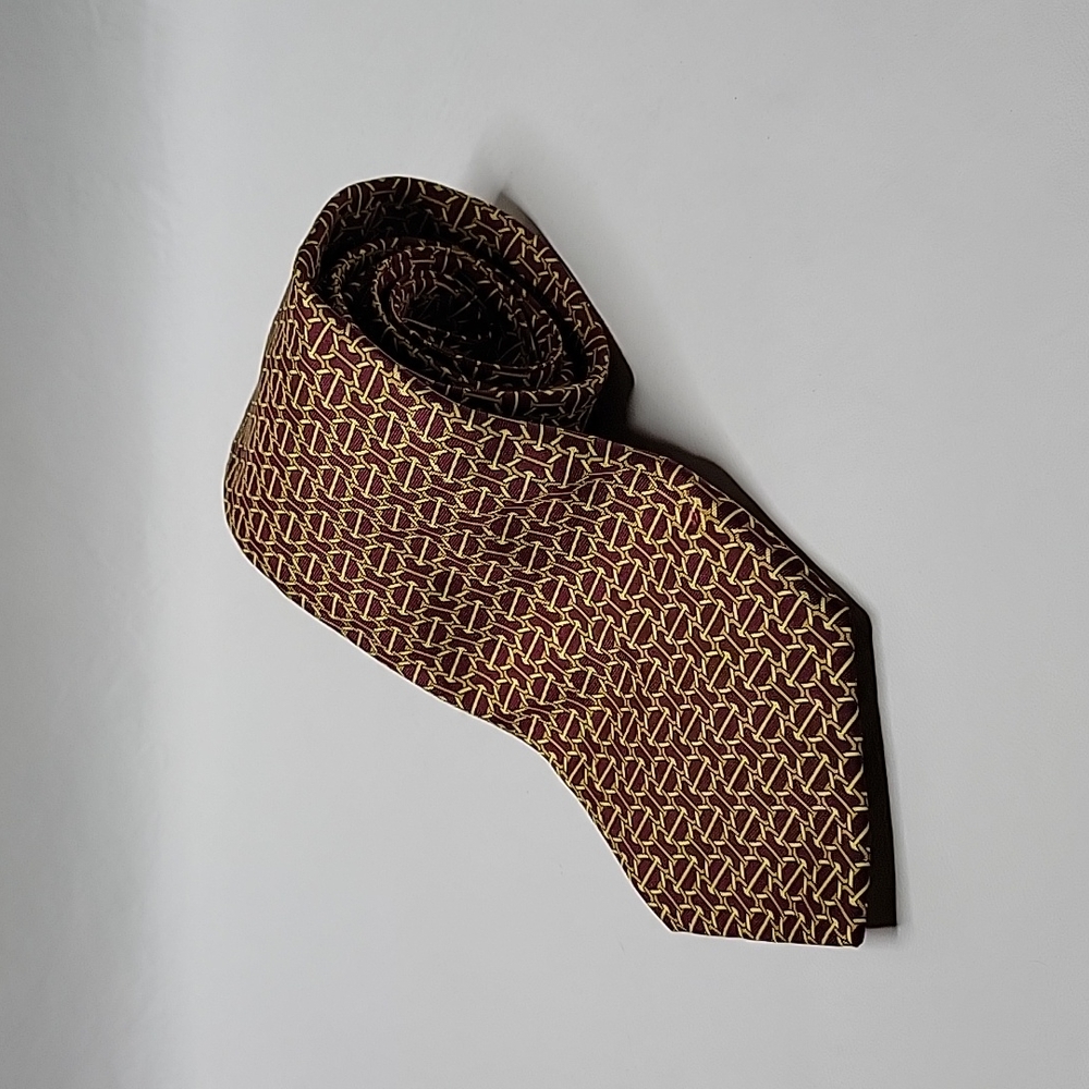 SULKA Wine Burgundy Yellow Print Silk Neck Tie